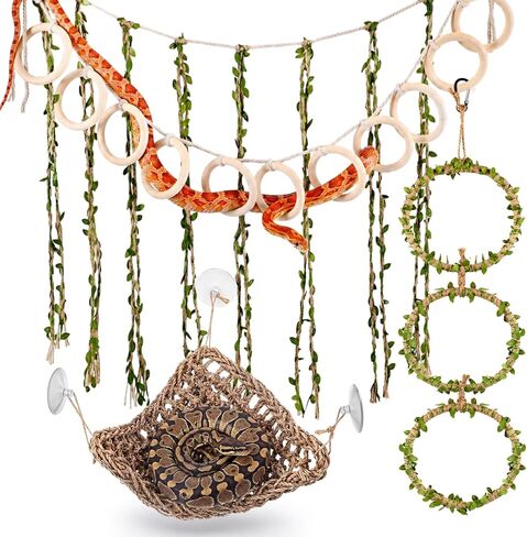 Nuogo 3 Pcs Snake Climbing Vines Climbing Rings Woven Hammock Reptile Enrichment Accessories Reptile Tank Cage Decor Habitat Accessories for Corn Snakes, Bearded Dragon, Chameleon, Lizard in Kuwait