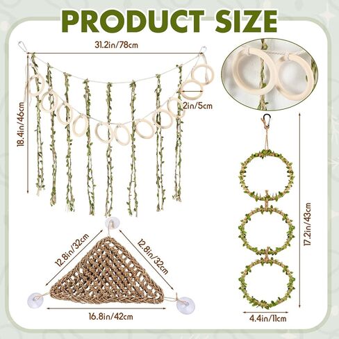 Nuogo 3 Pcs Snake Climbing Vines Climbing Rings Woven Hammock Reptile Enrichment Accessories Reptile Tank Cage Decor Habitat Accessories for Corn Snakes, Bearded Dragon, Chameleon, Lizard in Kuwait