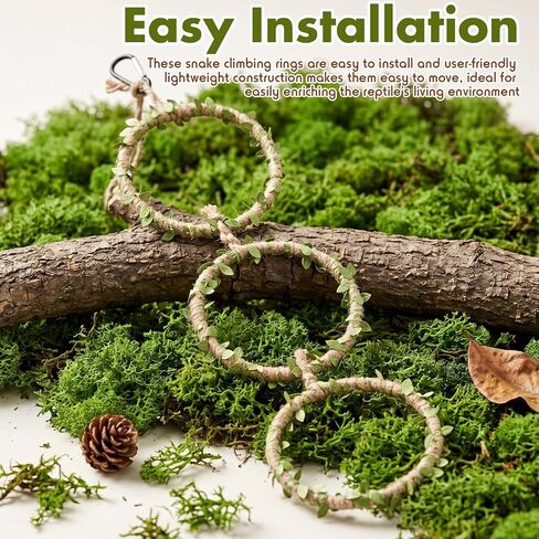 Nuogo 3 Pcs Snake Climbing Vines Climbing Rings Woven Hammock Reptile Enrichment Accessories Reptile Tank Cage Decor Habitat Accessories for Corn Snakes, Bearded Dragon, Chameleon, Lizard in Kuwait