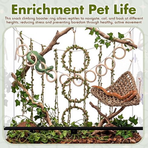 Nuogo 3 Pcs Snake Climbing Vines Climbing Rings Woven Hammock Reptile Enrichment Accessories Reptile Tank Cage Decor Habitat Accessories for Corn Snakes, Bearded Dragon, Chameleon, Lizard in Kuwait