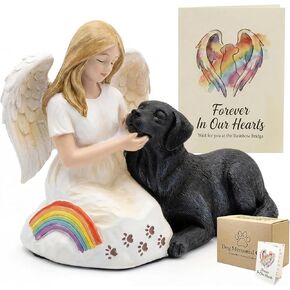 Pet Memorial Angel Statue for Dog Loss, Black Lab Rainbow Bridge Figurine, Angel Girl Holding Dog Sympathy Gift, Dog Remembrance Gift with Gift Box & Card for Women Men in Saudi Arabia