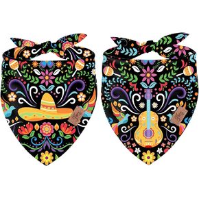 jarThenaAMCS 2PCS المكسيكي الكلب باندانا مثلث الحيوانات الأليفة وشاح سينكو دي مايو فييستا سومبريرو الغيتار زهرة قابل للتعديل الحيوانات الأليفة منديل للرقبة لمتوسط ​​كبير الكلب القط كرنفال زي الملحقات in Kuwait