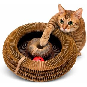 Kitty Kurlz Cat Toy - Accordion Cat Scratcher Toy with Bell Ball — Foldable Cardboard Scratching Pad for Indoor Cats — Interactive Circle Cat Toy - Collapsible Cat Dancer Toy (Cat Face) in Saudi Arabia