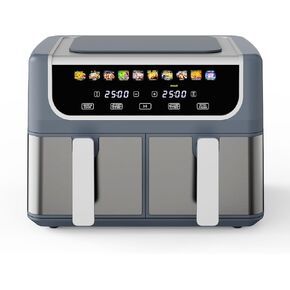 NEWBULIG Dual Air Fryer with 2 Baskets 9.5 QT, 10 in 1 Large Air Fryers with Ceramic Crisper Plate, Match Cook, Sync Finish, Shake Reminder, 80-450°F Wide Temp, Roast, Defrost, Dehydrate, Bake, Grey in Saudi Arabia