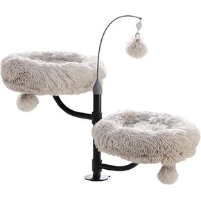 Catry Cat Desk Mount Double Perches for Indoor Cats, Pet Beds for Desk, Level Adjustable 3 Position Rotation, Space Save Desk Beds for Multi-Cat Home, Light Grey in Saudi Arabia