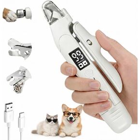مقص ومطحنة أظافر الكلاب والقطط 2 في 1 مع ضوء LED، أداة تشذيب أظافر الحيوانات الأليفة الكهربائية منخفضة الضوضاء، قفل أمان وملتقط أظافر، قابل لإعادة الشحن عبر USB-C، 3 منافذ طحن للقطط والكلاب الصغيرة والمتوسطة in Kuwait