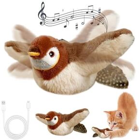 Cat Toys, Flapping Wings Sparrow, No Flying, Chirping Bird Interactive Catnip Toy for Kitten or Small Dogs, Touch Activated, Rechargeable in Kuwait