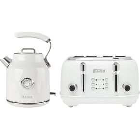 Haden Heritage 4 Slice Extra Wide Slot Stainless Steel Toaster Bundled with Dorset 1.7 Liter Electric Water Kettle, Ivory/Chrome in Saudi Arabia