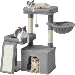Feandrea Cat Tree, Cat Tower Condo with Scratching Posts and Ramp, 2 Large Perches, Cave, Basket, 33.8 Inches Tall, Dove Gray UPCT013GD02S in Saudi Arabia