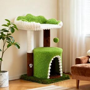 شجرة قطط متعددة المستويات من woochpet مع عمود خدش السيزال، برج قطط صغير مع شقة مريحة، مجثم علوي ناعم وماوس لعبة تفاعلي، أثاث قطط بتصميم غابة لطيف للقطط والقطط الداخلية in Kuwait