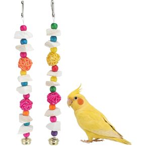 Bird Toys with Cuttlebone, Prevent Destructive Chewing, Grinding Stone for Bird, White, Colorful, 2 Pcs in Kuwait
