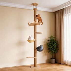 Floor-to-Ceiling Cat Tree Height Adjustable (50-120in) | 5-Level Heavy Duty Cat Activity Center with Scratching Posts, Jump Platforms, Hammock | Space-Saving Tall Cat Tower for Indoor Cats in Kuwait