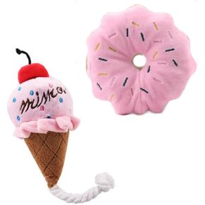 Pink Donut & Ice Cream Dog Plush Toys | Plush-Filled Squeaky Chew Toys (with Sprinkle Decoration) | Interactive Fetch & Tug Toys for Indoor & Outdoor Play | Ideal for Small Dogs & Puppies in Kuwait