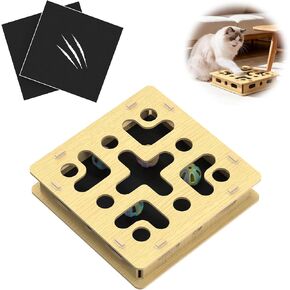 EIODEAR Cat Nail File Scratcher Box with 3 Sandpaper Pads & 4 Bell Balls, Sturdy Wood Cat Nail Scratcher to File Nails, Cat Toy Filer Toy for Treat-Motivated Cats, Included Silicone Security Rings in Kuwait