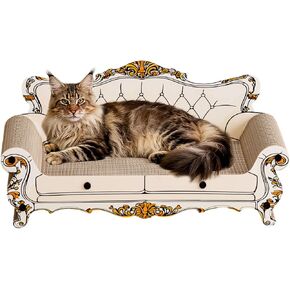 Cat Scratcher Bed,23.6 Inch Sofa-Shaped Cat Scratcher Couch, Large Luxury Durable Cardboard Sofa Scratcher Pad Furniture Protector for Indoor Cats Scrach,Rest and Play,Beige in Saudi Arabia