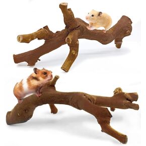 kathson 2PCS Wood Hamster Climbing Branches Decor, Natural Wooden Syrian Hamster Climb Chewing Toys, Rat Exercise Toys, Small Animal Habitat Decor Accessories for Dwarf Pets, Gerbils, Mice (7.8IN) in Kuwait