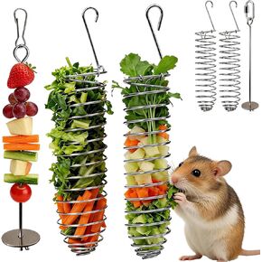3Pcs Rat Enrichment Toys,Rat Toys for Pet Rats, Bird Food Holder,Parrot Foraging Stainless Steel Food Vegetable Holder Slow Feeder Rodent Cage Accessories in Kuwait