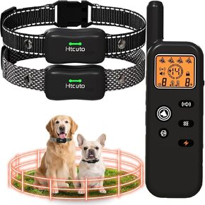 Htcuto Wireless Dog Fence System for 2 Dogs with 2 Collars Electric Dog Fence Mulit Dogs Training Shock Collar with Remote 856 Acre Ultrasonic Waterproof Portable Outdoor Safe Pet Containment System in Kuwait