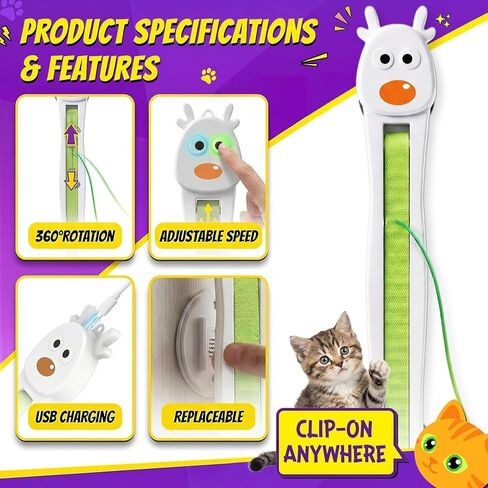 Interactive Cat Toy for Indoor Cats: Door-Mounted Automatic Moving Enrichment Cat Toy with Adjustable Motion Modes, Rechargeable Electric for Kittens & Bored Adult Cats, Hands-Free Pet Play Accessory in Kuwait