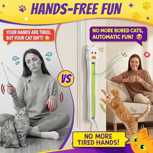 Interactive Cat Toy for Indoor Cats: Door-Mounted Automatic Moving Enrichment Cat Toy with Adjustable Motion Modes, Rechargeable Electric for Kittens & Bored Adult Cats, Hands-Free Pet Play Accessory in Kuwait