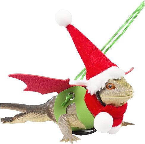 Yardwe 2 Sets Reptile Harness Leash with Christmas Hat and Scarf, Adjustable Lizard Traction Rope for Small Pets Like Bearded Dragons, Geckos, and Chameleons, Holiday Outdoor Pet Supplies in Kuwait