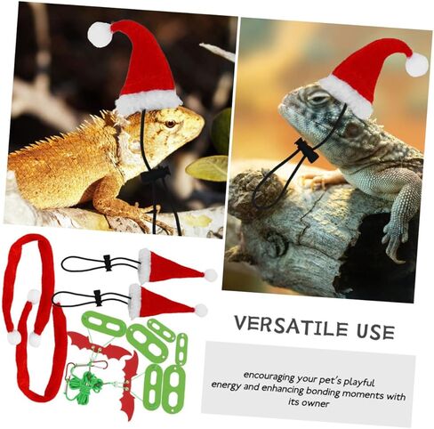 Yardwe 2 Sets Reptile Harness Leash with Christmas Hat and Scarf, Adjustable Lizard Traction Rope for Small Pets Like Bearded Dragons, Geckos, and Chameleons, Holiday Outdoor Pet Supplies in Kuwait