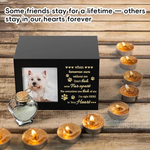 Pet Memorial Urn with Photo Frame, 110 Cubic Inches Wooden Pet Cremation Urn for Dogs & Cats, Sympathy Gift Set with Angel Figurine, Fur Keepsake Bottle & Ashes Bag in Kuwait
