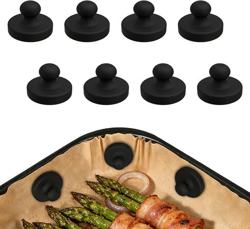 8Pcs Air Fryer Magnets for Parchment Paper, Upgraded Powerful Magnetic Silicone Buckles for Holding Down Paper Liners, Safely Lock Disposable Liners from Heating Element or Covering Food (Black) in Kuwait