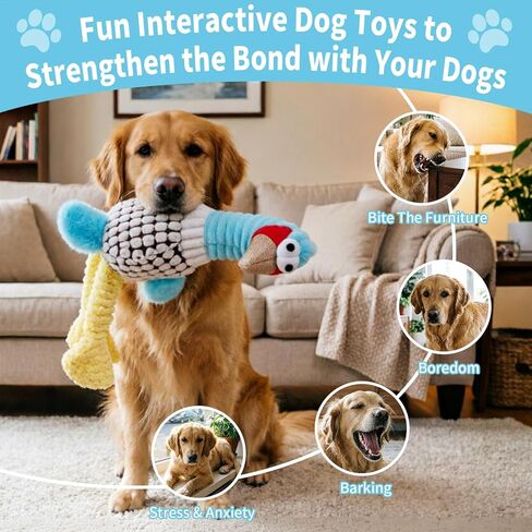 Blue Turkey Dogs Squeaky Plush Toys for Chewers – Corduroy & PP Cotton Plush Dog Toy, Durable Interactive Chew Toy for Small Medium Large Dogs in Saudi Arabia