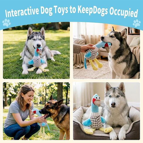 Blue Turkey Dogs Squeaky Plush Toys for Chewers – Corduroy & PP Cotton Plush Dog Toy, Durable Interactive Chew Toy for Small Medium Large Dogs in Saudi Arabia