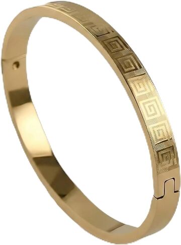 European Style Classic Greek Key Design Bangle Bracelet, Silver-Plated Cuff Bracelet for Men & Women - Fold-Over Clasp with Exquisite Pouch & Box in Saudi Arabia