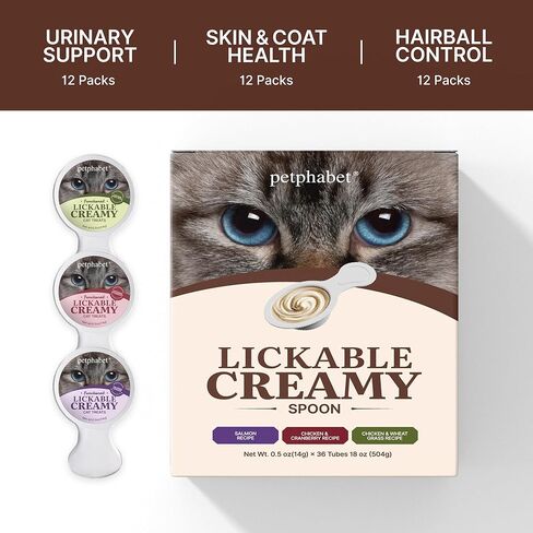 PETPHABET Lickable Cat Treats Spoon, 36 Count Creamy Puree Kitten Treats Variety Pack, Functional Wet Paste Cat Snacks for Skin & Coat Support, Hairball Relief, Urinary Health, Grain-Free Kitty Treat in Saudi Arabia
