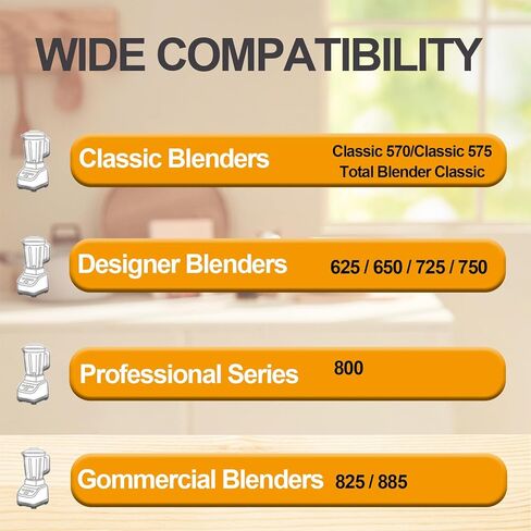 وعاء بديل سعة 90 أونصة لخلاط Blendtec، متوافق مع موديلات 570 575 625 650 725 759 800 825 885، يناسب السلسلة الكلاسيكية/المصممة/المحترفة/التجارية، ويشمل الحاوية والشفرة والغطاء in Kuwait