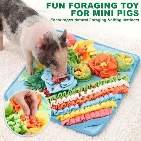 حصيرة Novabright Piggy Snuffle مقاس 15.75 × 15.75 بوصة، وسادة علف ملونة لألعاب إثراء الخنازير مع ظهر مانع للانزلاق، حصيرة استنشاق لخنازير غينيا والأرانب والكلاب، سهلة التنظيف in Kuwait