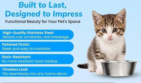 Greendale - 4 Pack - Cat Food Bowls - 1.8 Cups (425 ml) - Stainless Steel Cat Bowls - Perfect for Cat Food, Water and as Replacement Bowls for Elevated Stands. Great for Cats, Kittens & Small Dogs in Kuwait