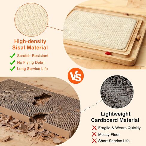 Cat Scratching Pad with Ball Track Toy Interactive Cat Scratcher Board with Rolling Balls Natural Wood Sisal Cat Scratch Pad for Indoor Cats in Kuwait