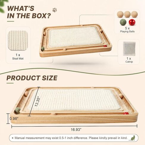 Cat Scratching Pad with Ball Track Toy Interactive Cat Scratcher Board with Rolling Balls Natural Wood Sisal Cat Scratch Pad for Indoor Cats in Kuwait