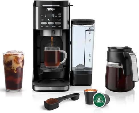 ماكينة صنع القهوة بالتنقيط Ninja DualBrew Pro CFP101 - ساخنة ومثلجة، متوافقة مع K-Cup، 3 أنماط للمشروبات، خزان 60 أونصة - أسود in Kuwait