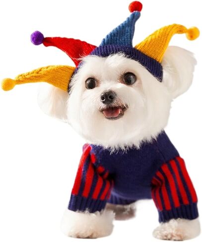 Cat Christmas Sweater Dog Circus Clown Jester Costume with Joker Hat for Small Dogs Cats Cosplay Apparel Kitten Clothes in Kuwait