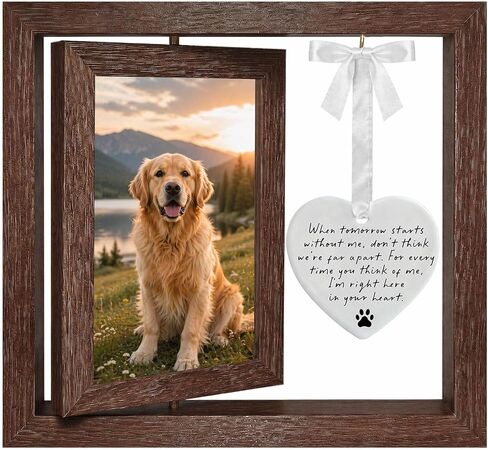 Pet Memorial Gifts with Ceramic Heart Keepsake, “When Tomorrow Starts Without Me" Pet Loss Memorial Frame, Sympathy Gift for Loss of Dog or Cat, Rotating Picture Frame Bereavement Keepsake in Kuwait