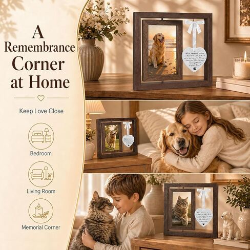 Pet Memorial Gifts with Ceramic Heart Keepsake, “When Tomorrow Starts Without Me" Pet Loss Memorial Frame, Sympathy Gift for Loss of Dog or Cat, Rotating Picture Frame Bereavement Keepsake in Kuwait