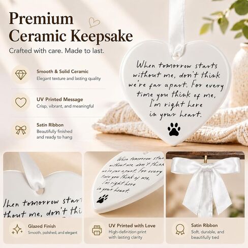Pet Memorial Gifts with Ceramic Heart Keepsake, “When Tomorrow Starts Without Me" Pet Loss Memorial Frame, Sympathy Gift for Loss of Dog or Cat, Rotating Picture Frame Bereavement Keepsake in Kuwait