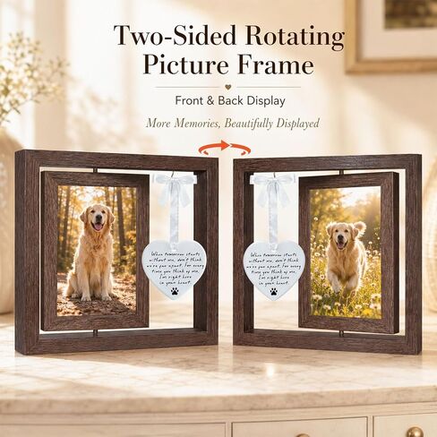Pet Memorial Gifts with Ceramic Heart Keepsake, “When Tomorrow Starts Without Me" Pet Loss Memorial Frame, Sympathy Gift for Loss of Dog or Cat, Rotating Picture Frame Bereavement Keepsake in Kuwait