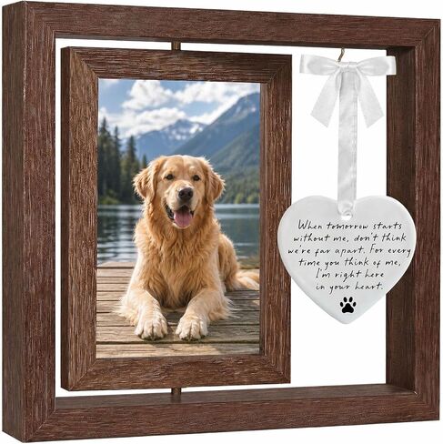 Pet Memorial Gifts with Ceramic Heart Keepsake, “When Tomorrow Starts Without Me" Pet Loss Memorial Frame, Sympathy Gift for Loss of Dog or Cat, Rotating Picture Frame Bereavement Keepsake in Kuwait