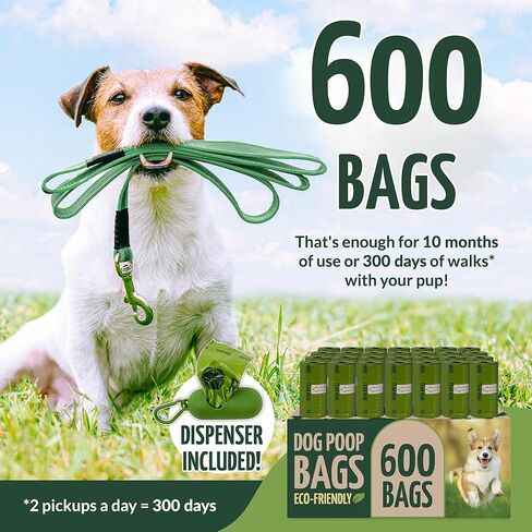 Reli. Biodegradable Dog Poop Bags Rolls (600 Pack, 40 Rolls) | 9"x13" Oxodegradable | Large Dog Poop Bags | Unscented, Leak Proof for Doggie/Pet Waste | Green Eco-Friendly | w/Leash Clip Holder in Kuwait