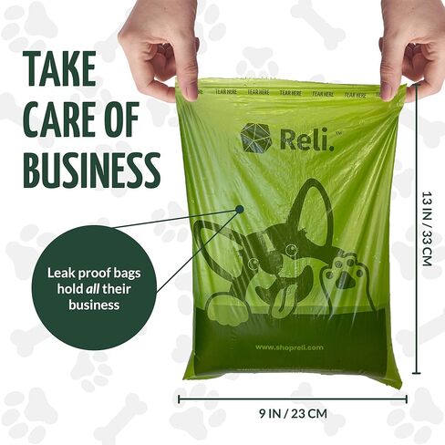 Reli. Biodegradable Dog Poop Bags Rolls (600 Pack, 40 Rolls) | 9"x13" Oxodegradable | Large Dog Poop Bags | Unscented, Leak Proof for Doggie/Pet Waste | Green Eco-Friendly | w/Leash Clip Holder in Kuwait