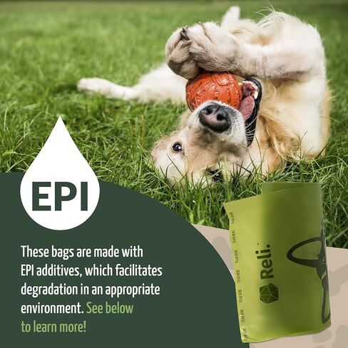 Reli. Biodegradable Dog Poop Bags Rolls (600 Pack, 40 Rolls) | 9"x13" Oxodegradable | Large Dog Poop Bags | Unscented, Leak Proof for Doggie/Pet Waste | Green Eco-Friendly | w/Leash Clip Holder in Kuwait