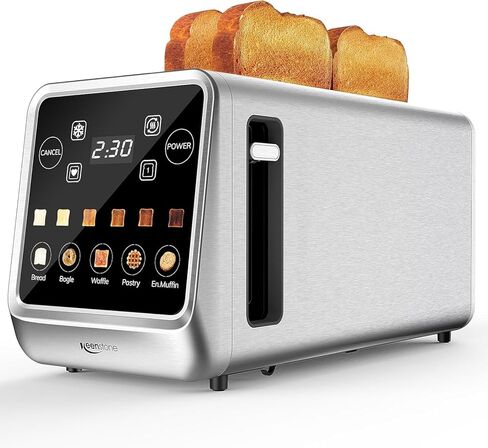 Keenstone 4 Slice Touch Screen Toasters with Wide Slot, 1400W Stainless Steel Smart Toaster for Bagels, Waffles, Muffin - Timer, Defrost, Reheat & Memory Function, Family Breakfast Toaster in Kuwait