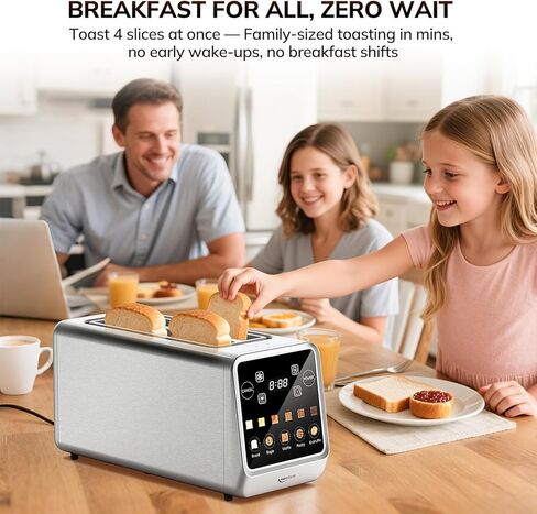 Keenstone 4 Slice Touch Screen Toasters with Wide Slot, 1400W Stainless Steel Smart Toaster for Bagels, Waffles, Muffin - Timer, Defrost, Reheat & Memory Function, Family Breakfast Toaster in Kuwait