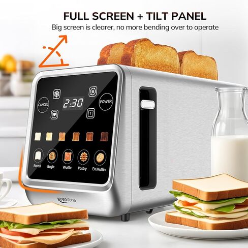 Keenstone 4 Slice Touch Screen Toasters with Wide Slot, 1400W Stainless Steel Smart Toaster for Bagels, Waffles, Muffin - Timer, Defrost, Reheat & Memory Function, Family Breakfast Toaster in Kuwait